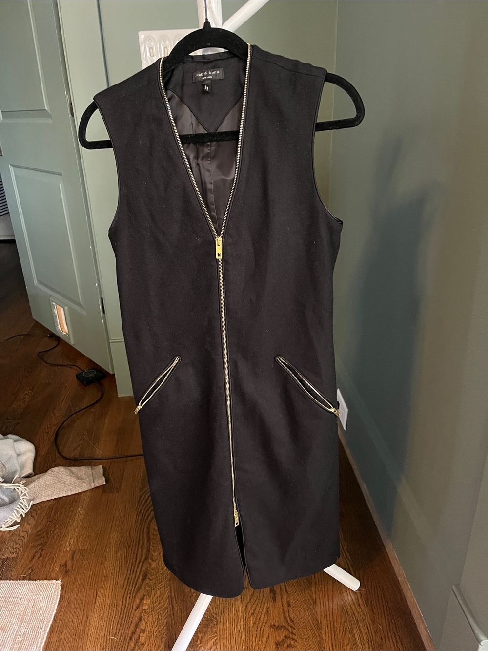 rag & bone Black Sleeveless Zip Dress with Gold Hardware
